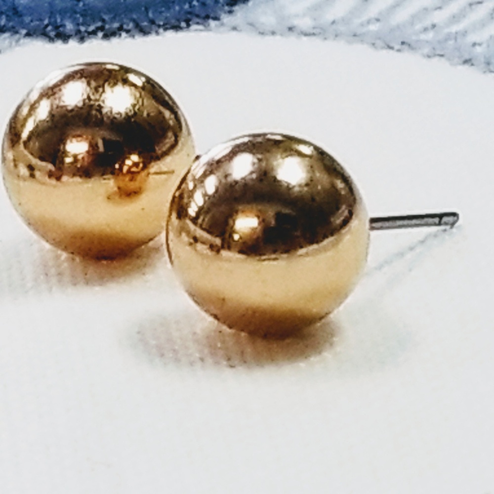 New 9mm Gold Ball Stud Earrings